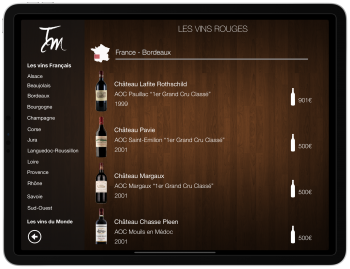 Carte vins tablette COENA