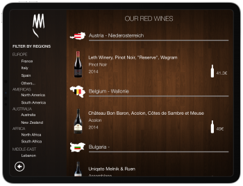 Wine Menu on Tablet