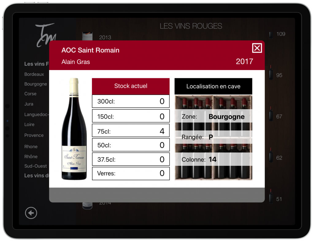 Localisation bouteille vin cave