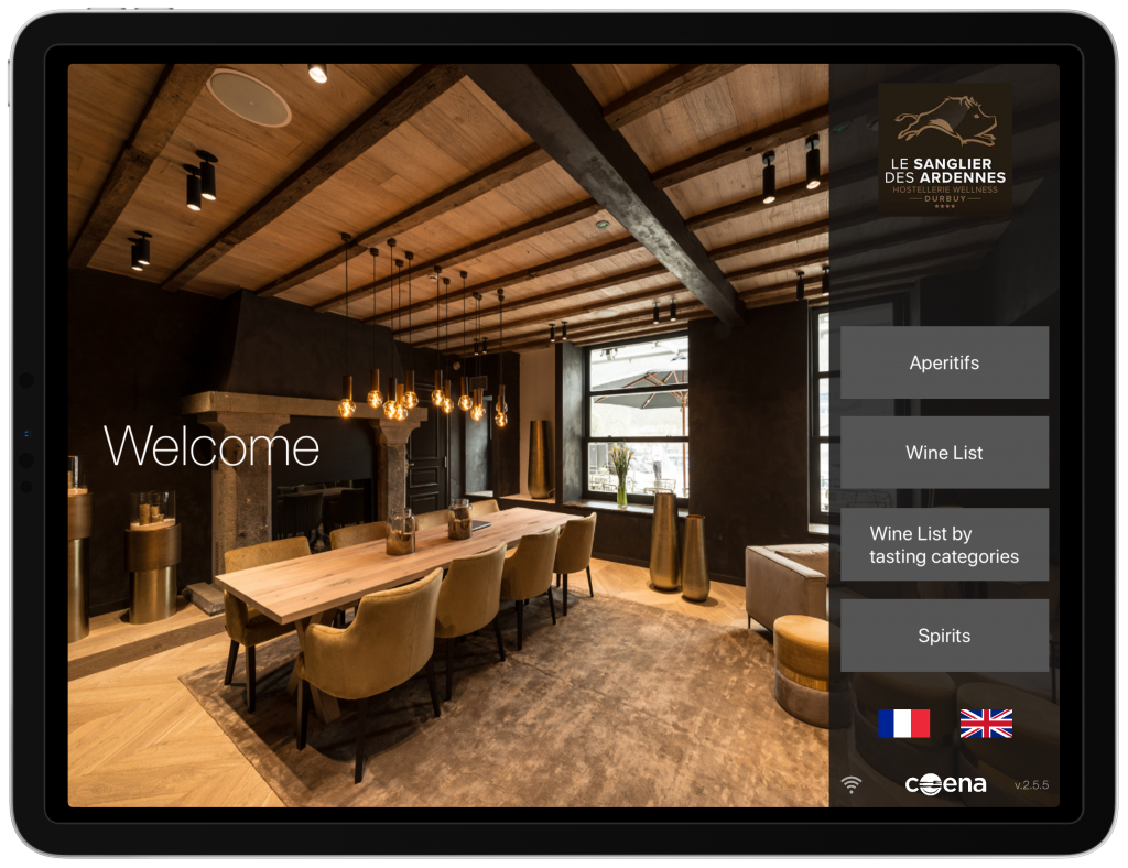 Wine List iPad welcome screen branded