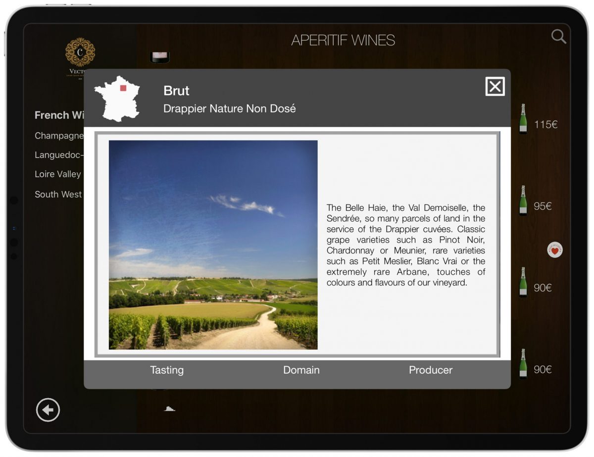 Winery Domain Wine List iPad