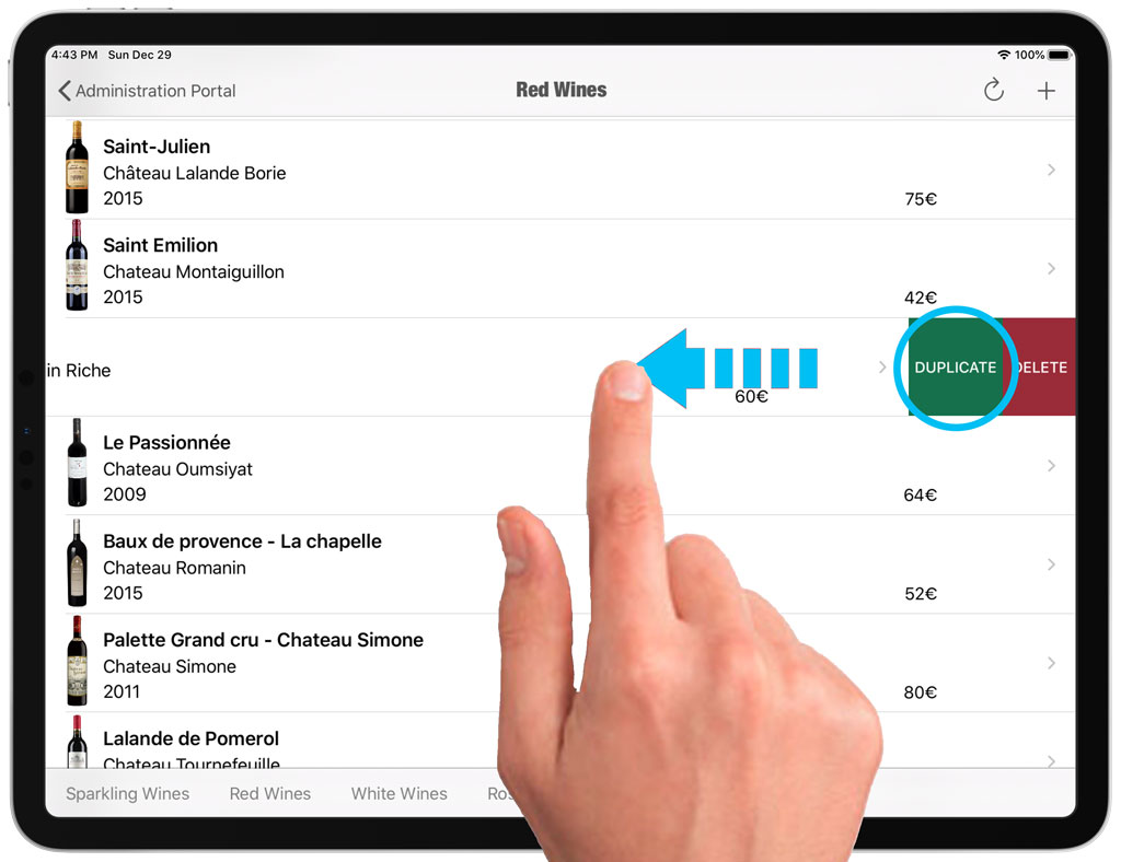 Duplicate a wine from a list on iPad