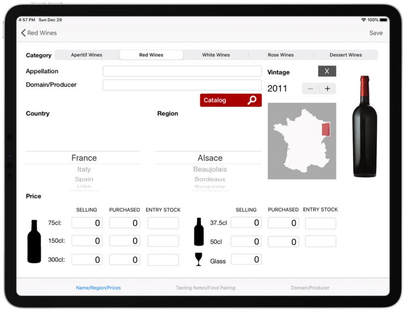 Editing wine information details on iPad
