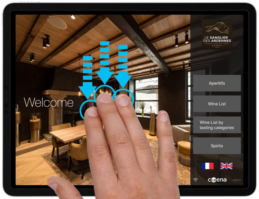 Three fingers swipe down wine list iPad