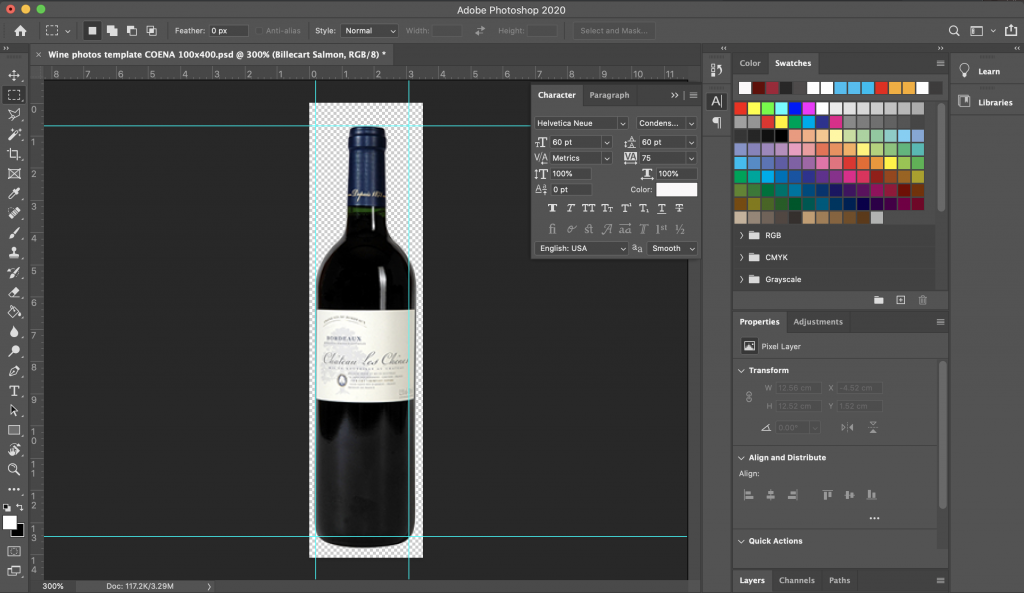 Photoshop wine bottle photo for wine list on iPad