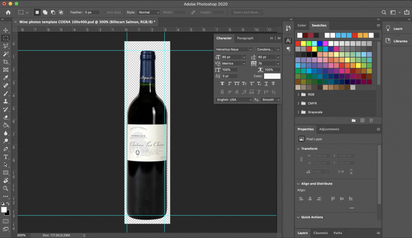 Photoshop wine bottle photo for wine list on iPad