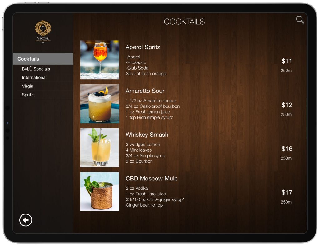 Liste Cocktails tablette iPad