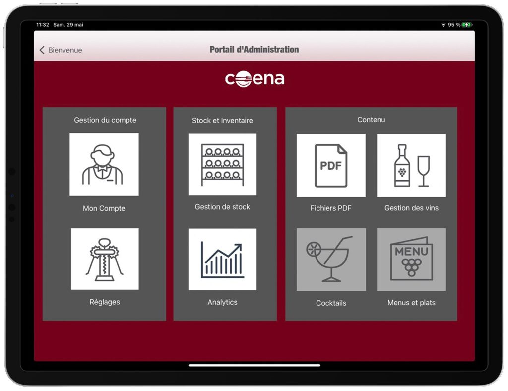 Interface administration vins carte iPad