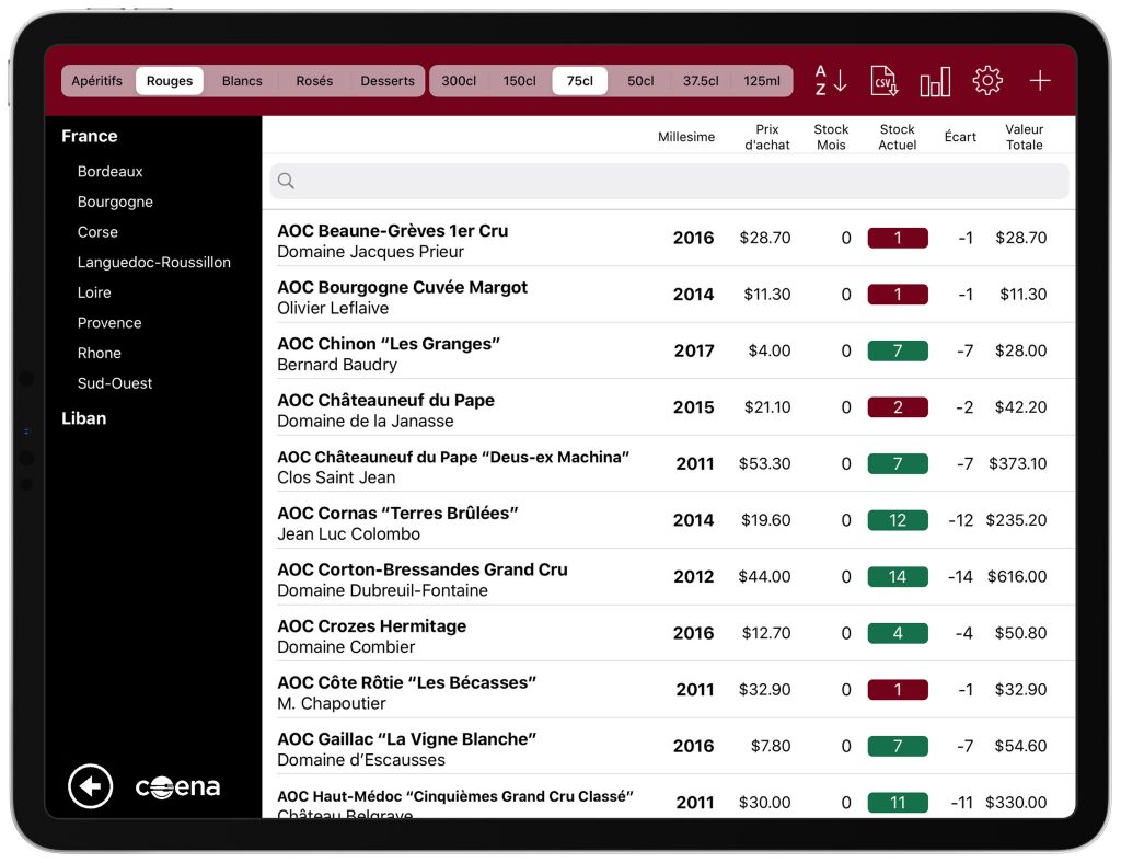 Gestion de stock et inventaire vins