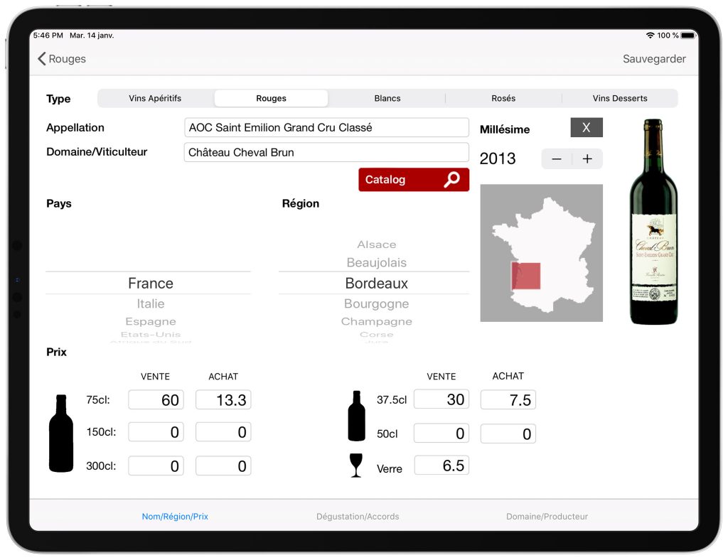 Administration carte des vins iPad