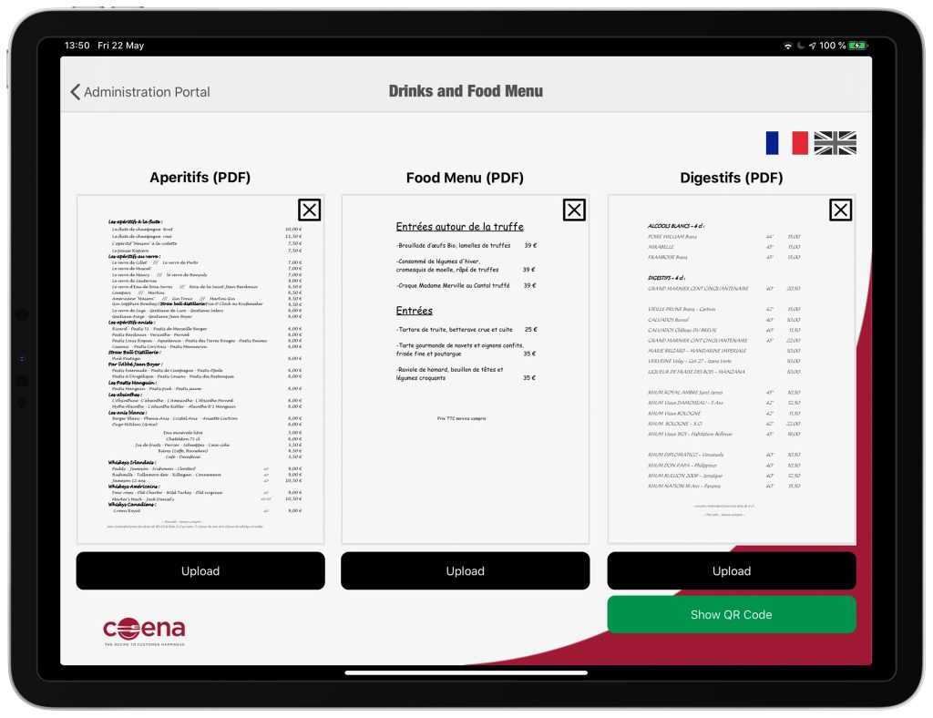 Import PDF wine menu restaurant QR Code