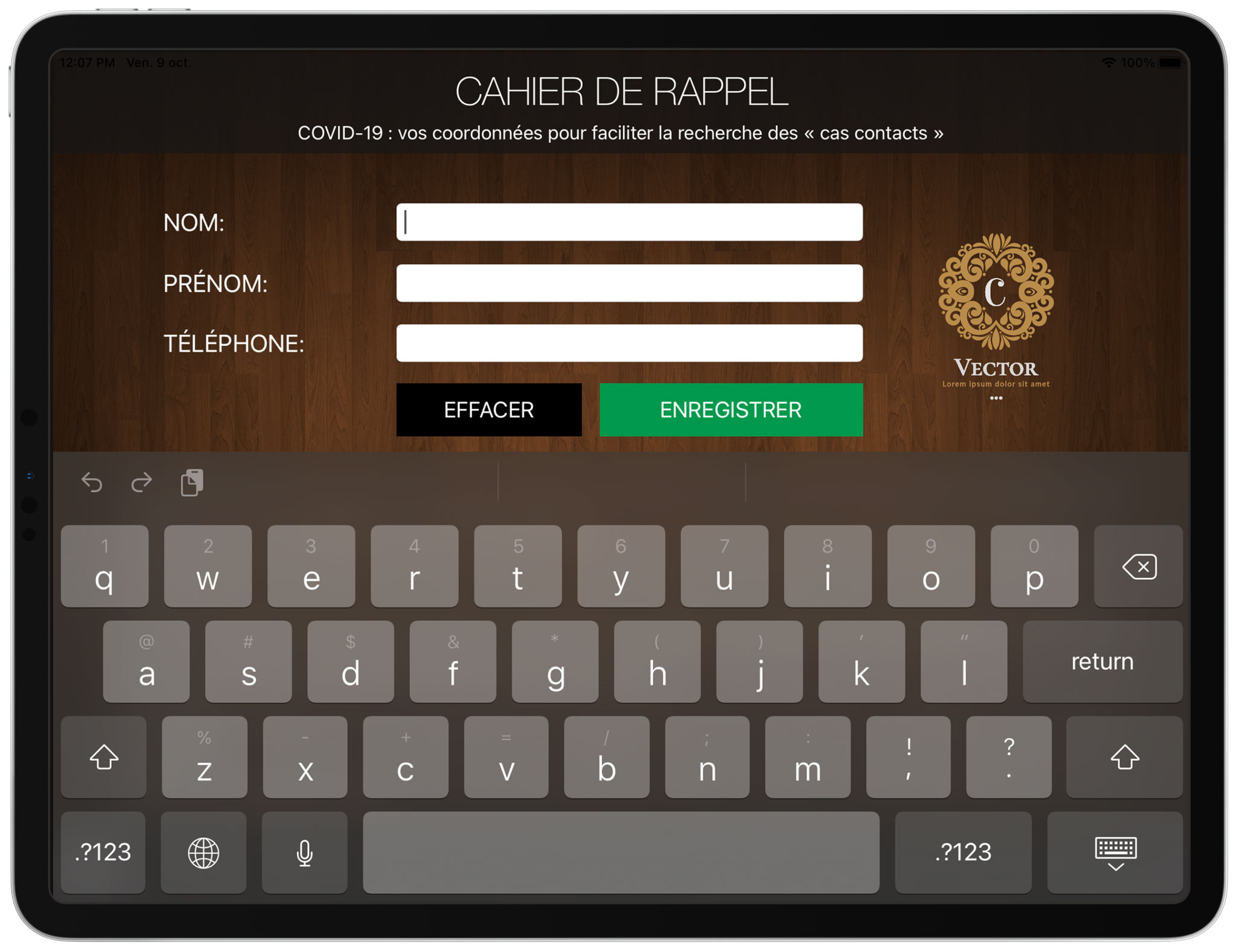 Cahier de rappel restaurant numérique