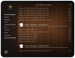 Wine list iPad