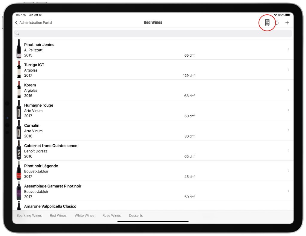 Gestion multi caves vins iPad carte