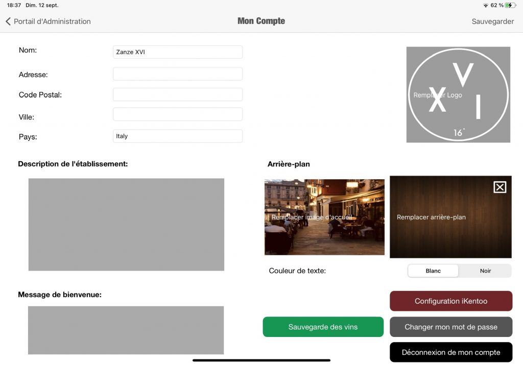 COENA carte vins iPad integration POS