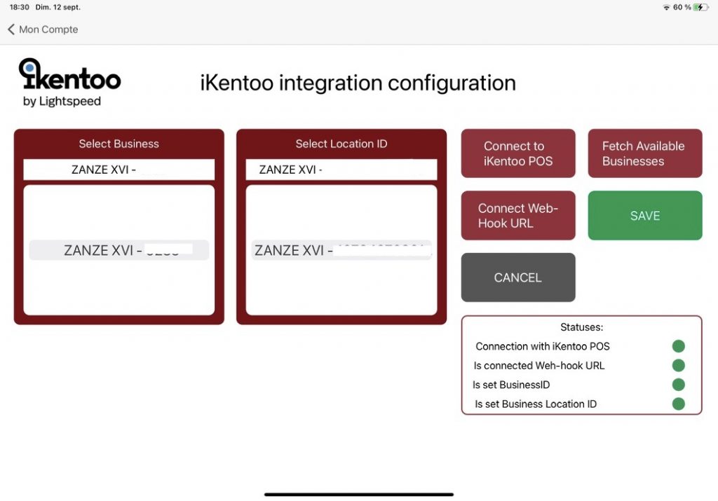 COENA carte vins iPad integration POS