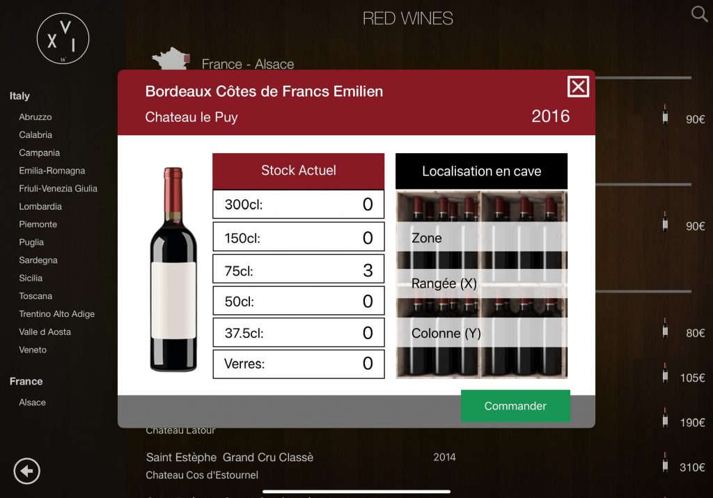 COENA carte vins iPad integration POS
