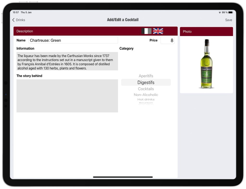 Cocktail List iPad Management
