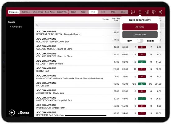 Export wine inventory as csv or excel